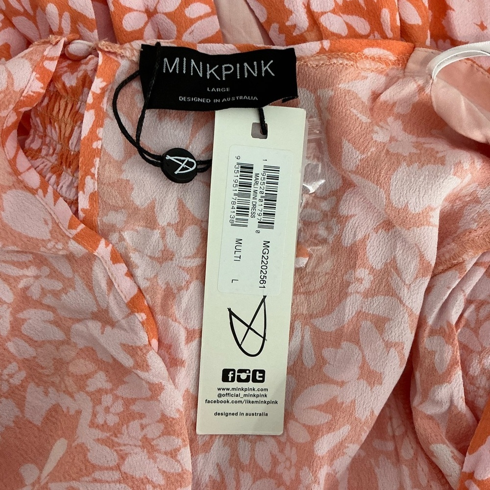 MINKPINK Marli Mini Dress Floral Open Back Summer Orange Size L - Picture 6 of 7